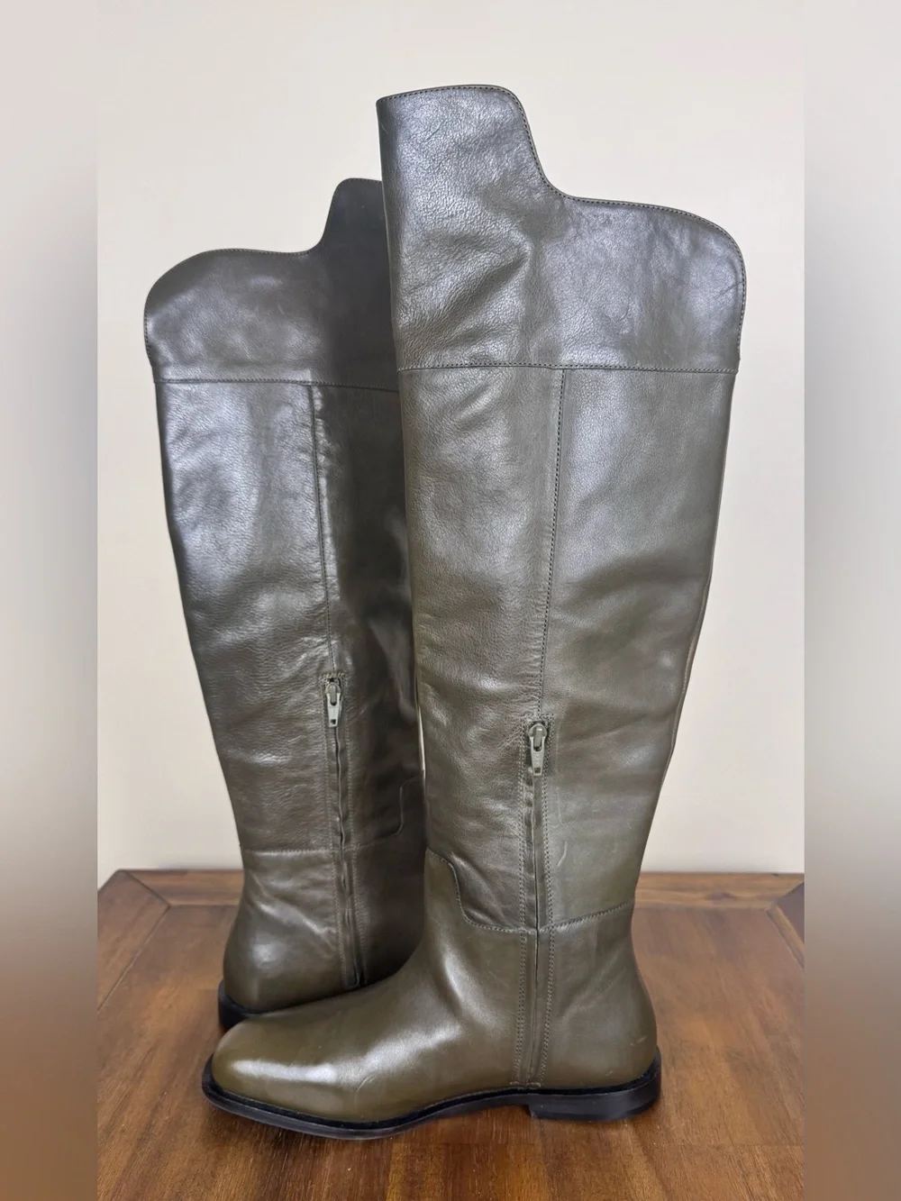 Bronx Clover Over-The-Knee Leather Boots Dark Olive Green Sz 39 NWOT